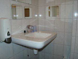 Klein Hoolhorst, wastafel is wat moeilijk bereikbaar vanuit de rolstoel