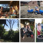 Collage van foto's van Eelke met haar familie op de camping