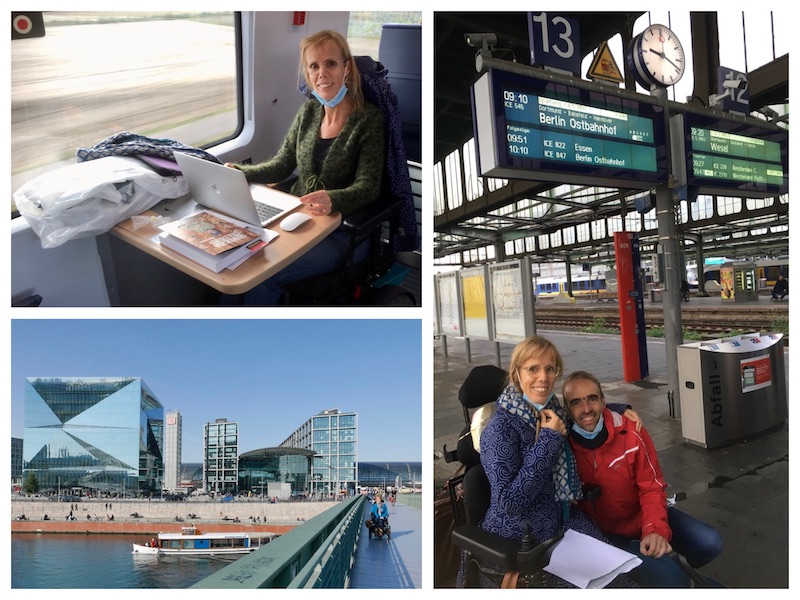 Collage foto's eelke in de trein en op station Duisburg met Tjeerd