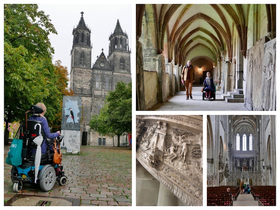 Sachsen-Anhalt, collage van 4 foto's van de Dom in Maagdenburg. Buiten en binnen met Eelke